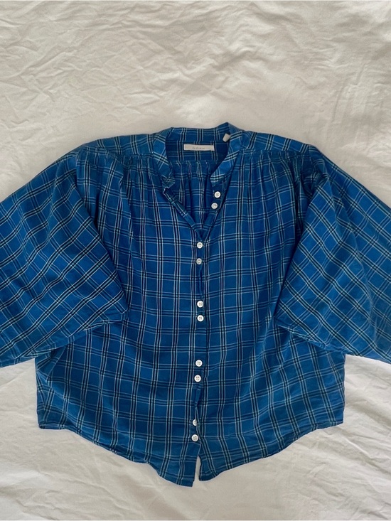 Doen Tops - Doen O'Keefe blue plaid organic cotton blouse xs